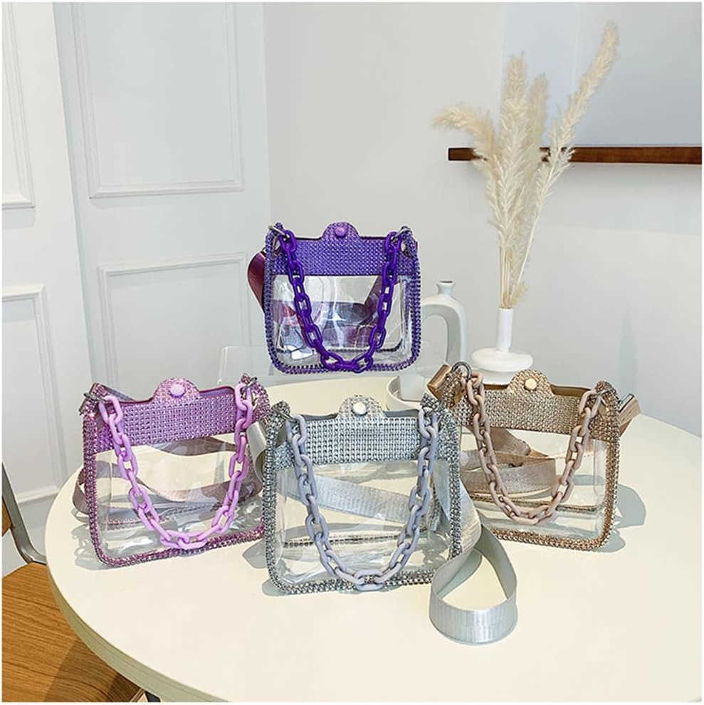 Chain Evening Clutch Bag Stadium Approved Rhinestone Handbag Shoulder Bag Jelly Purse Z25909