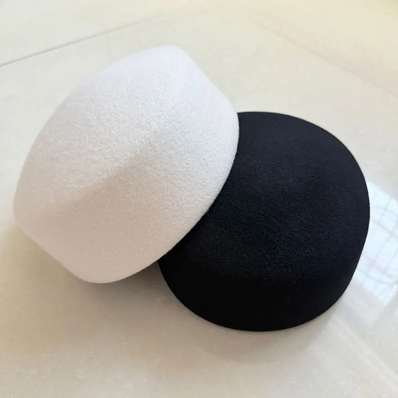 Classic Women Beret Hat Wool Felt Winter Keep Warm Cap White Black Fedora Fascinator Stewardess ner Formal 250905