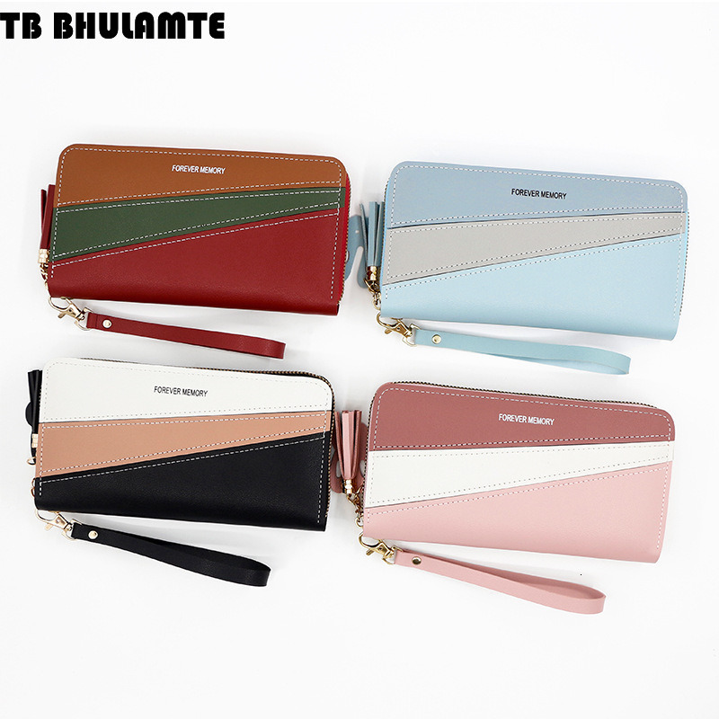TB BHULAMTE Designer Wallet Luxury Bag Korean Style Simple Women's Wallet Long Zipper Wallet Patchwork Leather Color Fashion Coin Purse Card Hold