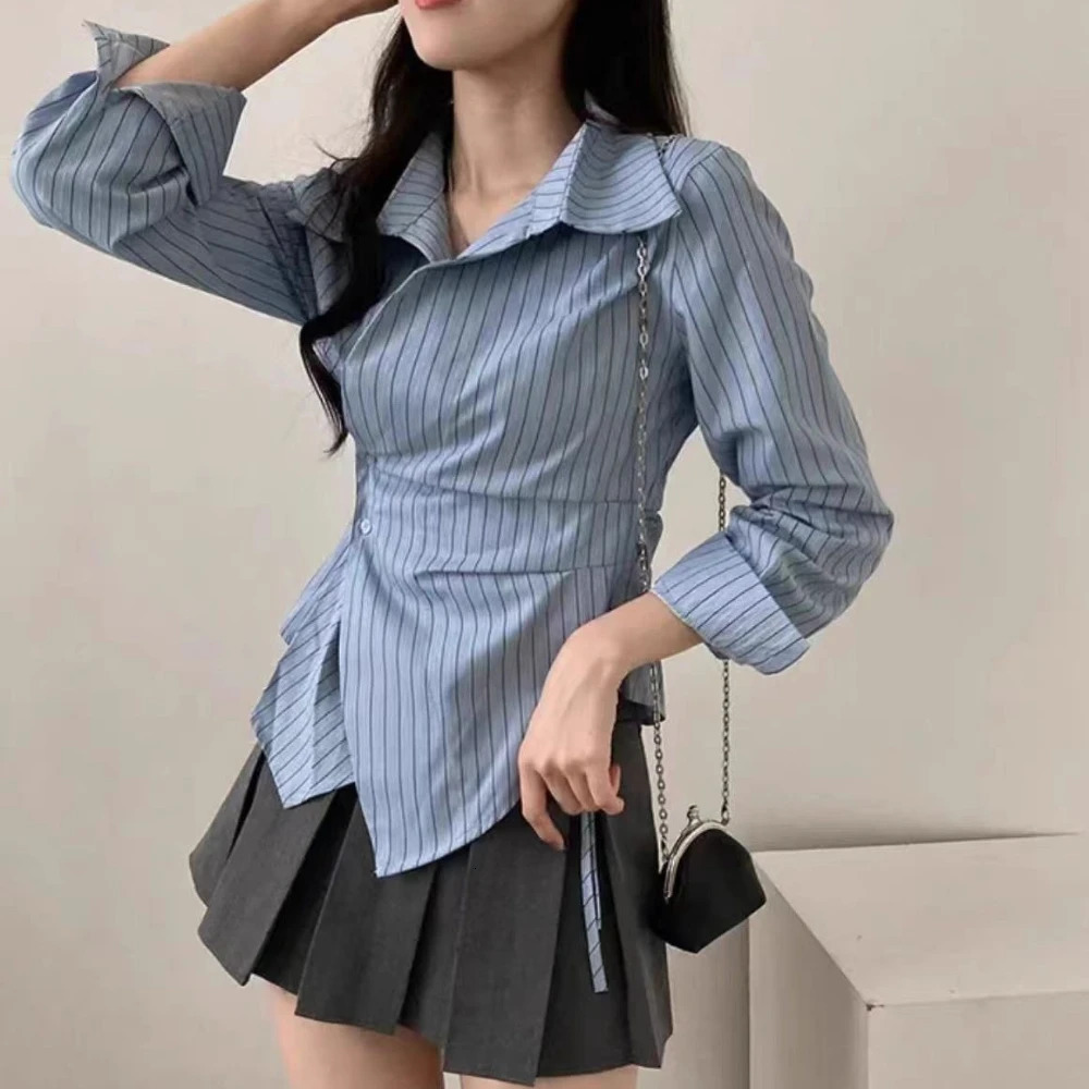 Spring Autumn Casual Striped Shirt Women Shirts Fashion Female Long Sleeve Slim Blouse Tops Office Lady Shirts 250908