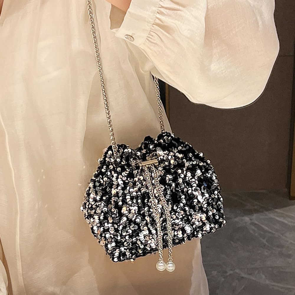 Shinny Evening Bag Bucket Purse Handbag Shoulder Bags Sequin Crossbody Bag Party Prom Crossbody Bag for Women Z25909