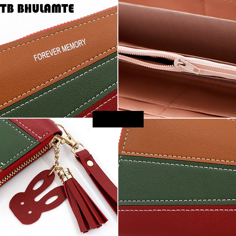 TB BHULAMTE Designer Wallet Luxury Bag Korean Style Simple Women's Wallet Long Zipper Wallet Patchwork Leather Color Fashion Coin Purse Card Hold