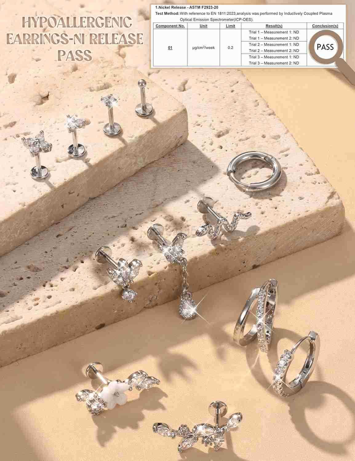 20G 18G Threadless Flat Back Earrings Hypoallergenic Push in Stud Earrings 14K Gold Plated 316L Surgical Steel Stud Hoop Earring Sets Cartilage Helix 