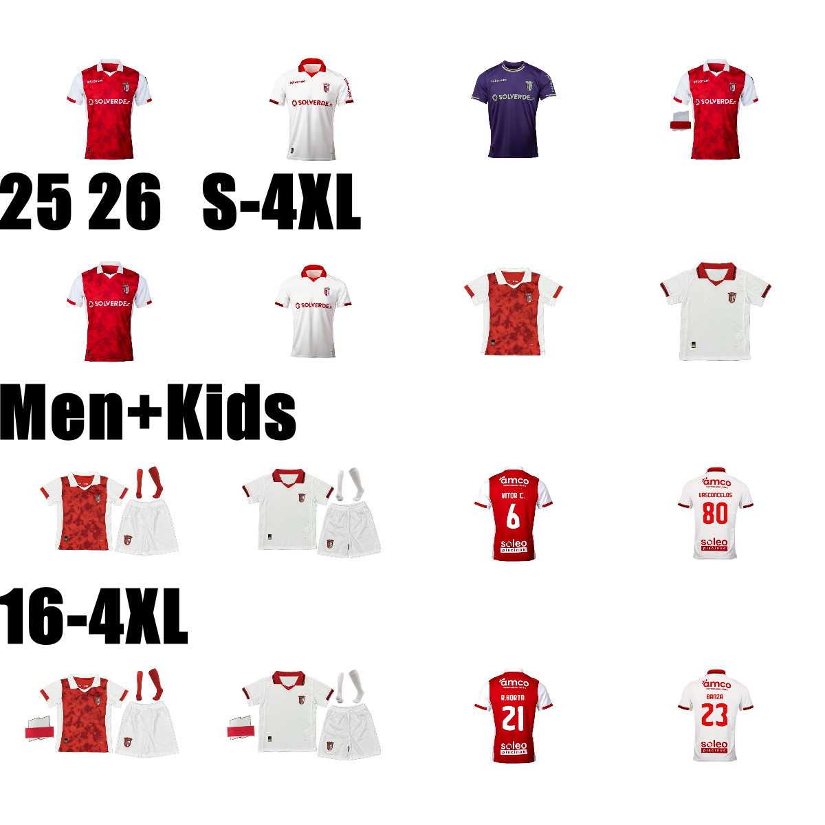 25 26 SC Braga Mens Soccer Jerseys BRUMA ABEL RUIZ ANDRE Uniform HORTA A. DJALO MENDES RONY LOPES Home Short Sleeve Football Shirt R. HORTA PIZZI camisetas de futbol 16-4XL