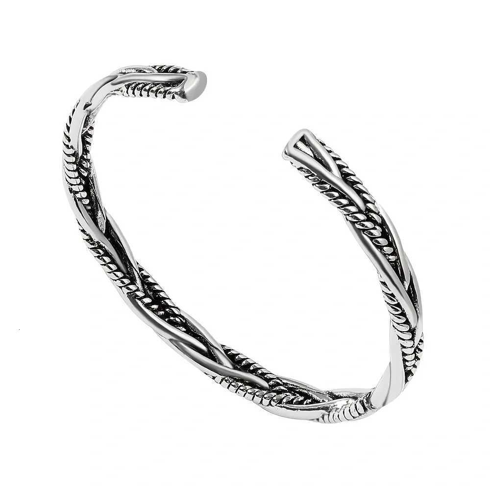 One European and American Antique Silver Bracelet Male and Female Personality Fried Dough Twists Opening Adjustable BraceletXJ250909