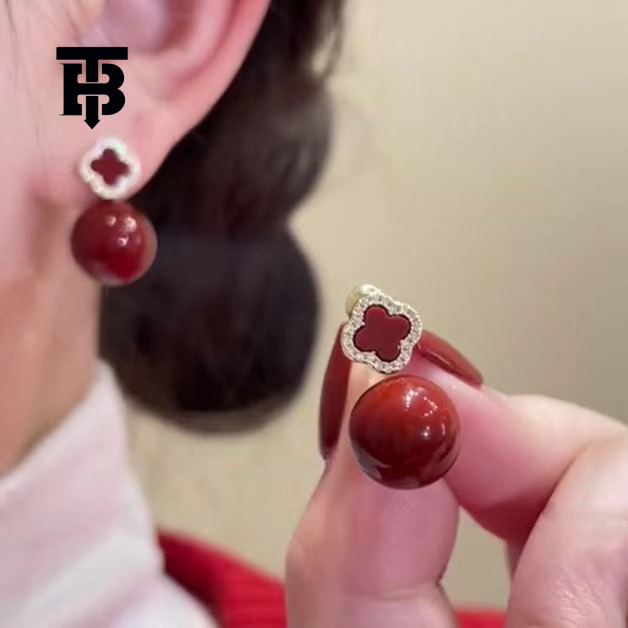 TB BHULAMTE Free Shipping New Designer Accessories Festival Red Pearl Earrings Two Way Wearing Design Elegant Earrings