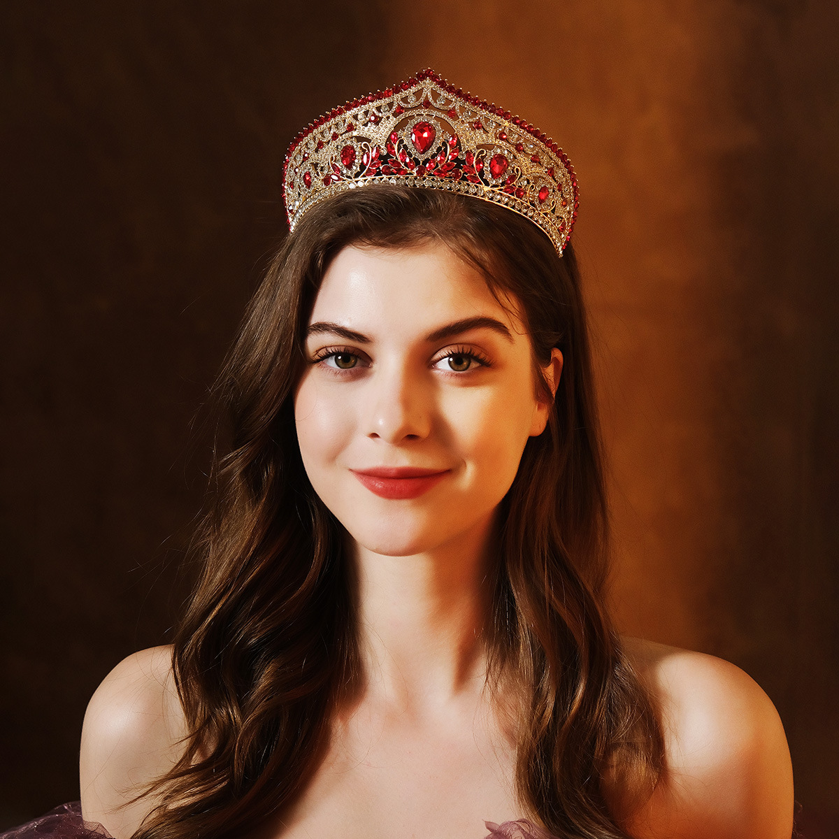 Exquisitely Luxurious High Craft Bridal Tiara Adorned with Glistening Red Crystals Stunning Ethnic Style Wedding Crown with Full Diamond Sparkle