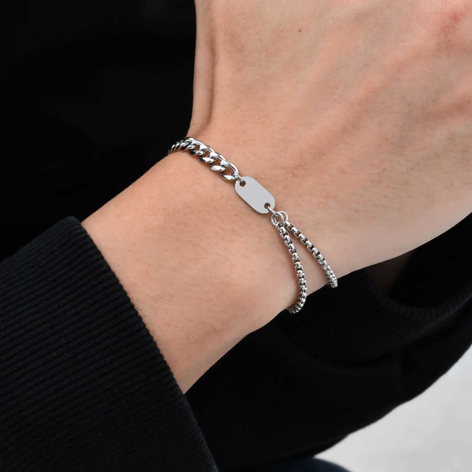 Vnox Simple Mens Stainless Steel Box Chain Bracelets Cuban Links Bracelets AZ Letters Bracelets Name Gift JewelryXJ250909