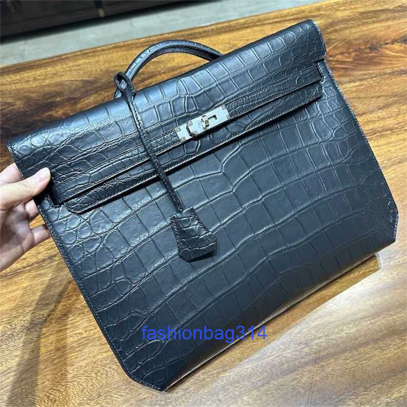 Mens Briefcase Bag Depeches 36 Cowhide Leather Handbag Minjin Custom Sewn Crocodile Skin Real Crocodile cp6jgood S2