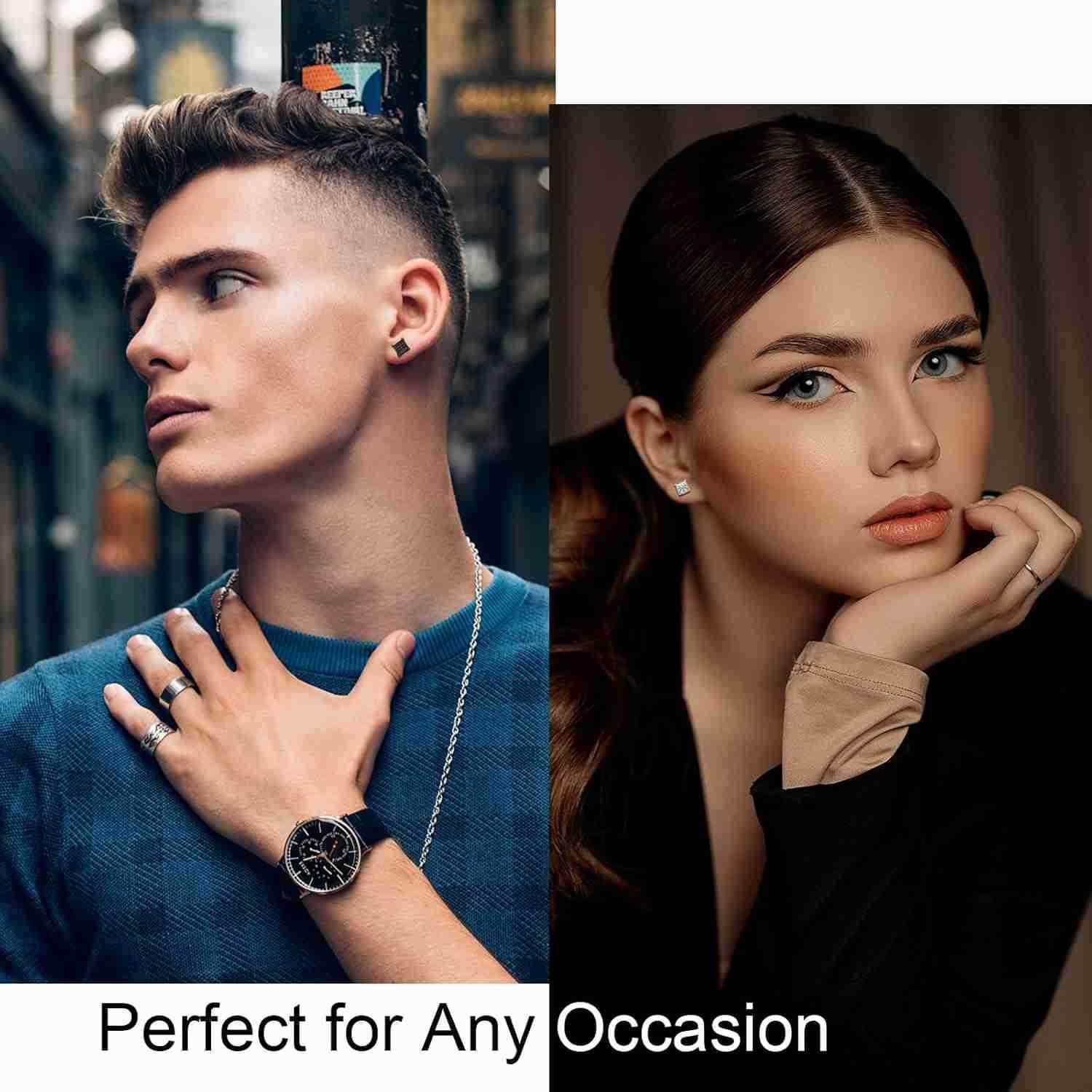 12 Pairs Stud Earrings for Men Stainless Steel Mens Earrings Studs Hypoallergenic Cubic Zirconia Earrings for Women MenW250909