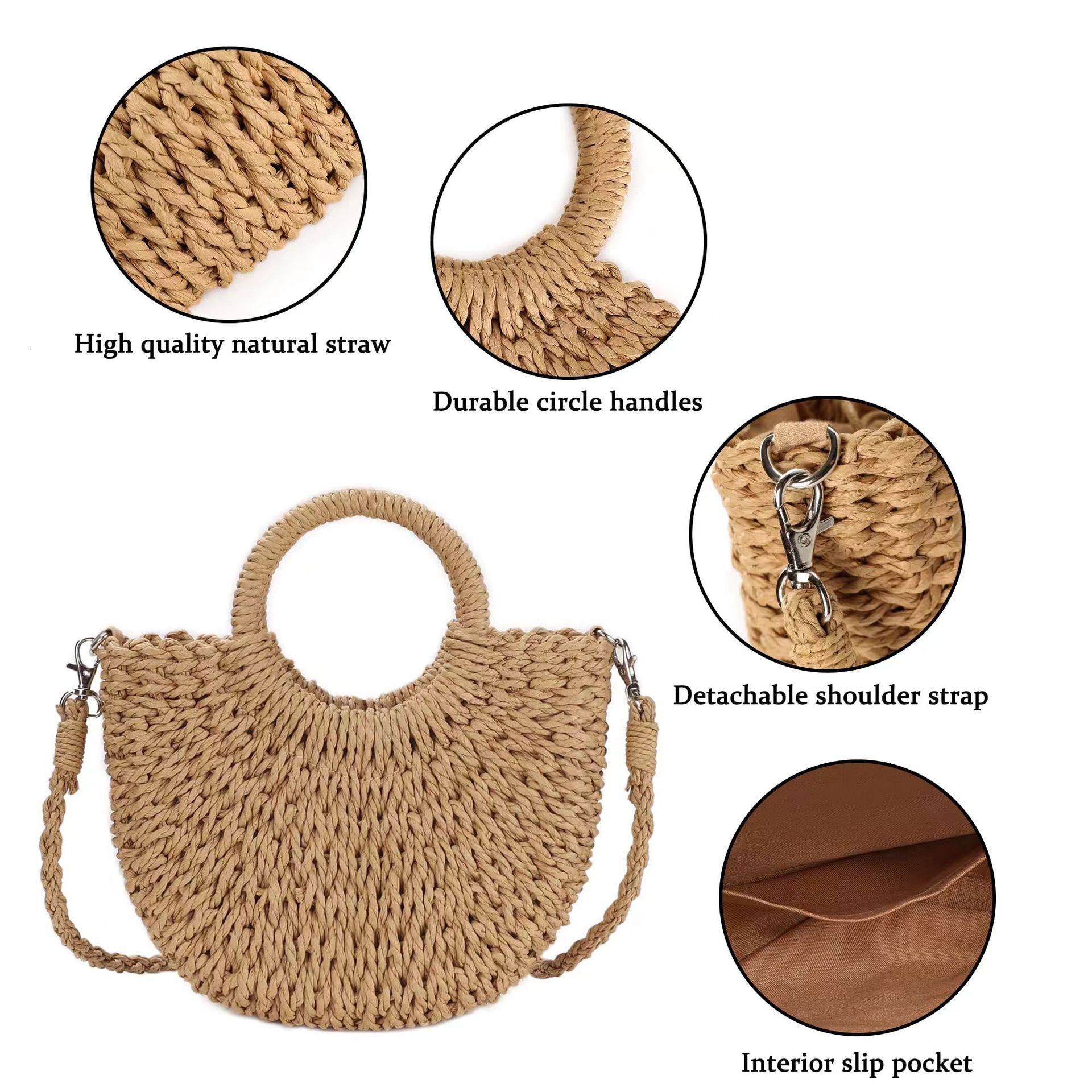 Straw woven bag new fashion women's shoulder bag handbag beach vacation bag, autumn new designer bag, design women's crossbody bag