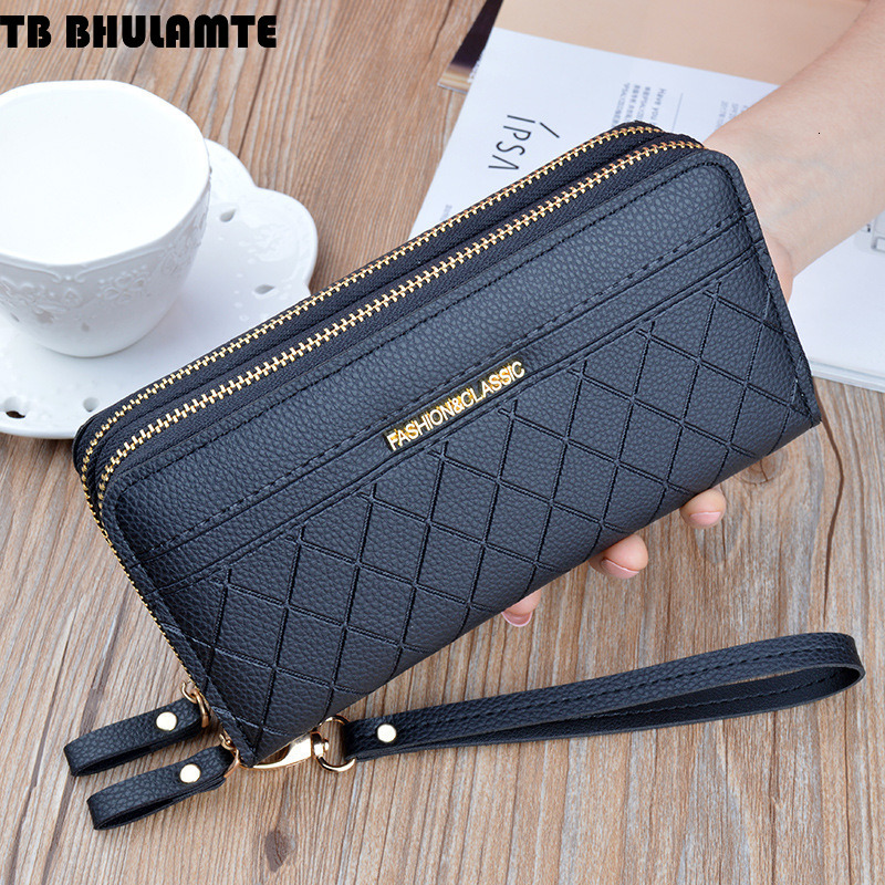 TB BHULAMTE Designer Luxury Bag Wallet New Women's Wallet Long Double Zipper Clutch Fashion Plaid Large Capacity Double Layer Wallet Coin Phone B