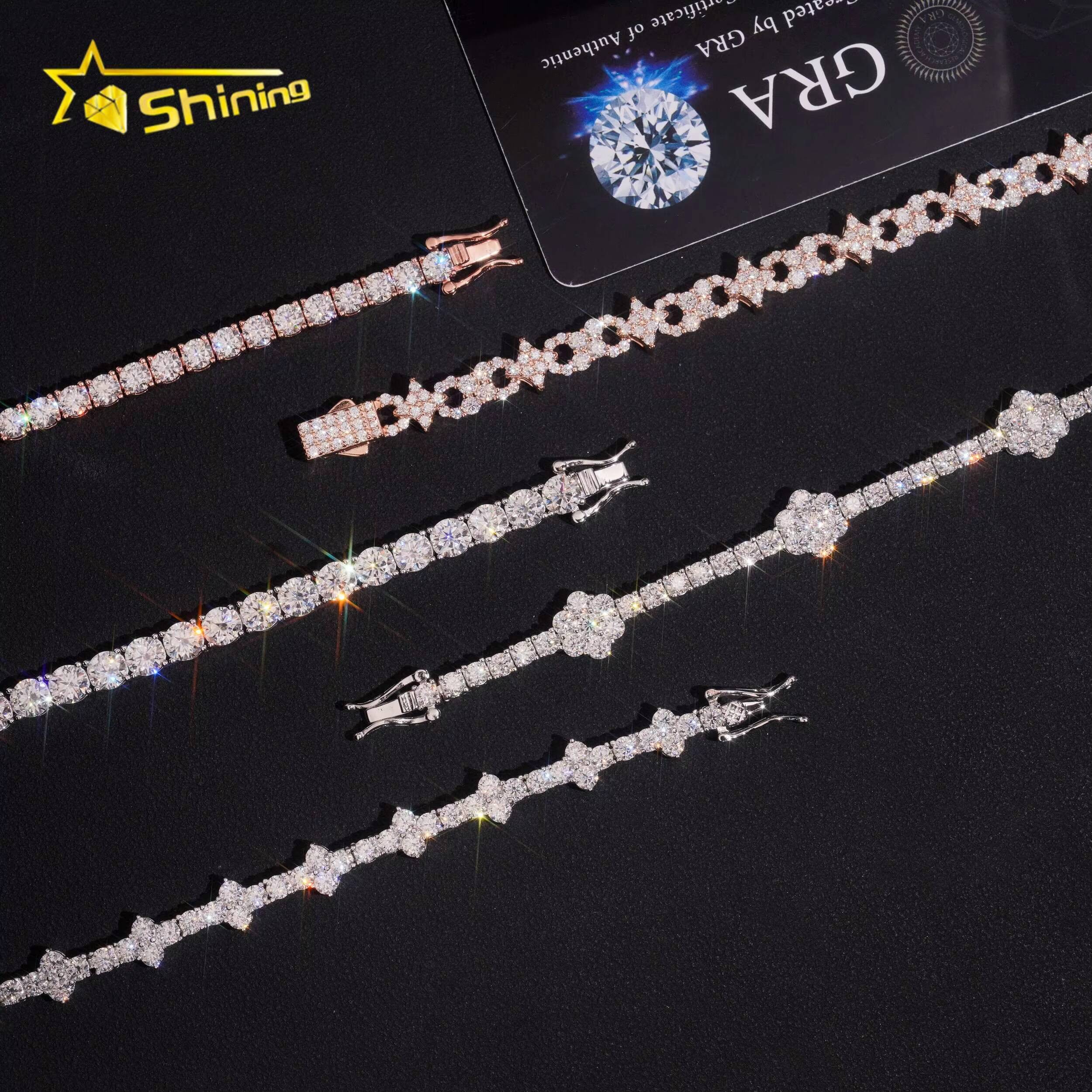 Hot Sell Moissanite Tennis Bracelet Fine Jewelry 925 Silver Man Bracelet Iced Out Mixed Design Flower Cross Moissanite Bracelet