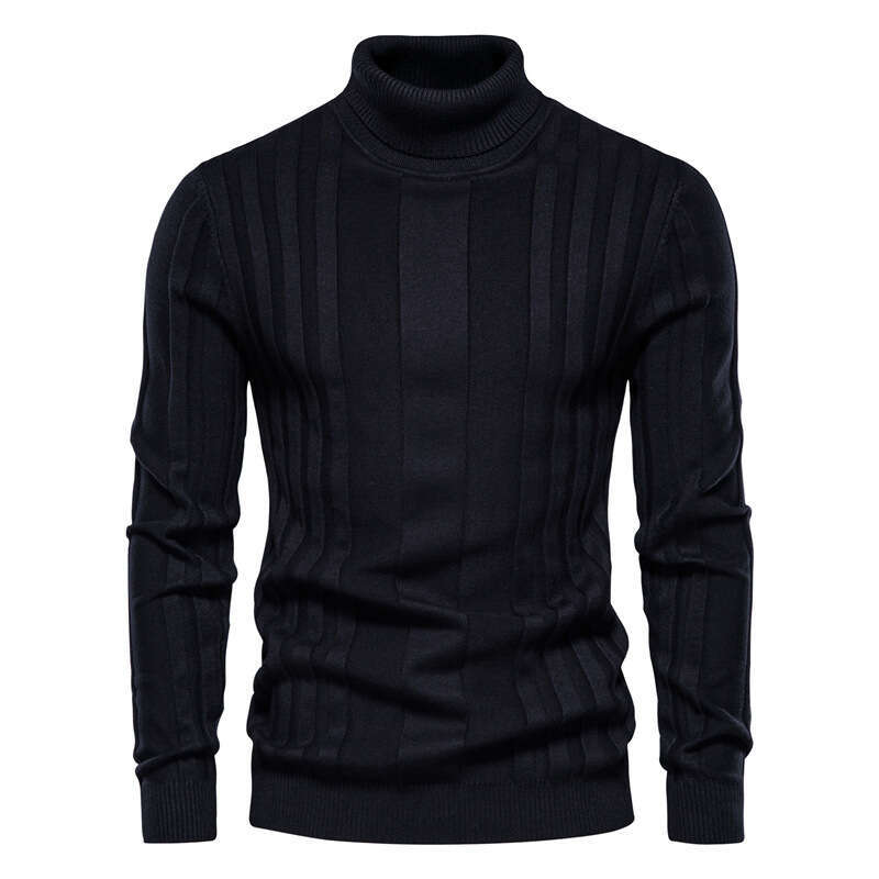 Autumn and Winter New High Collar Casual Knitted Warm Base Sweater Men's Solid Color Versatile Trendy Hoodie
