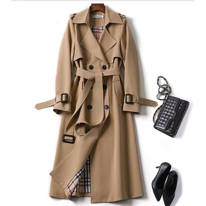 Womens Trench Coats Fashion Belt Coat Women Double Breasted Mid Long Overcoat Windbreaker Female Jacket