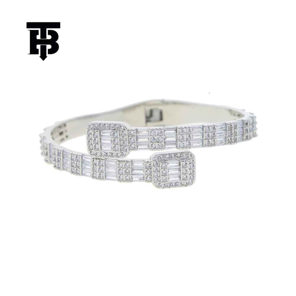 TB BHULAMTE Free Shipping New Designer New Hip Hop Bracelet Open Set Square Zircon Full Diamond Punk Style Bracelet Gold Silver