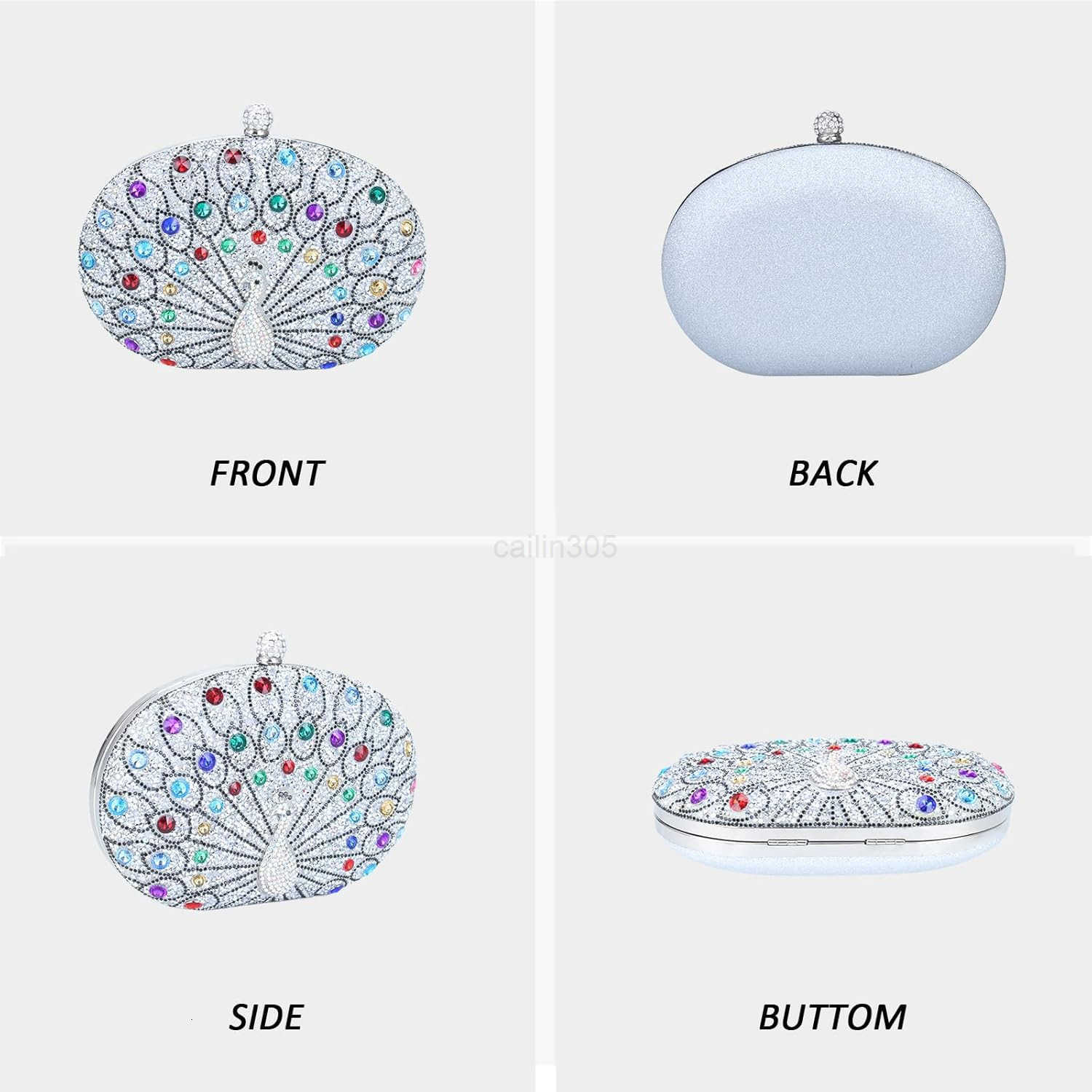 Clutch Purses for Women Rhinestone Glitter Peacock Evening Handbag Formal Clutch Bag for Wedding Party Prom Z25909