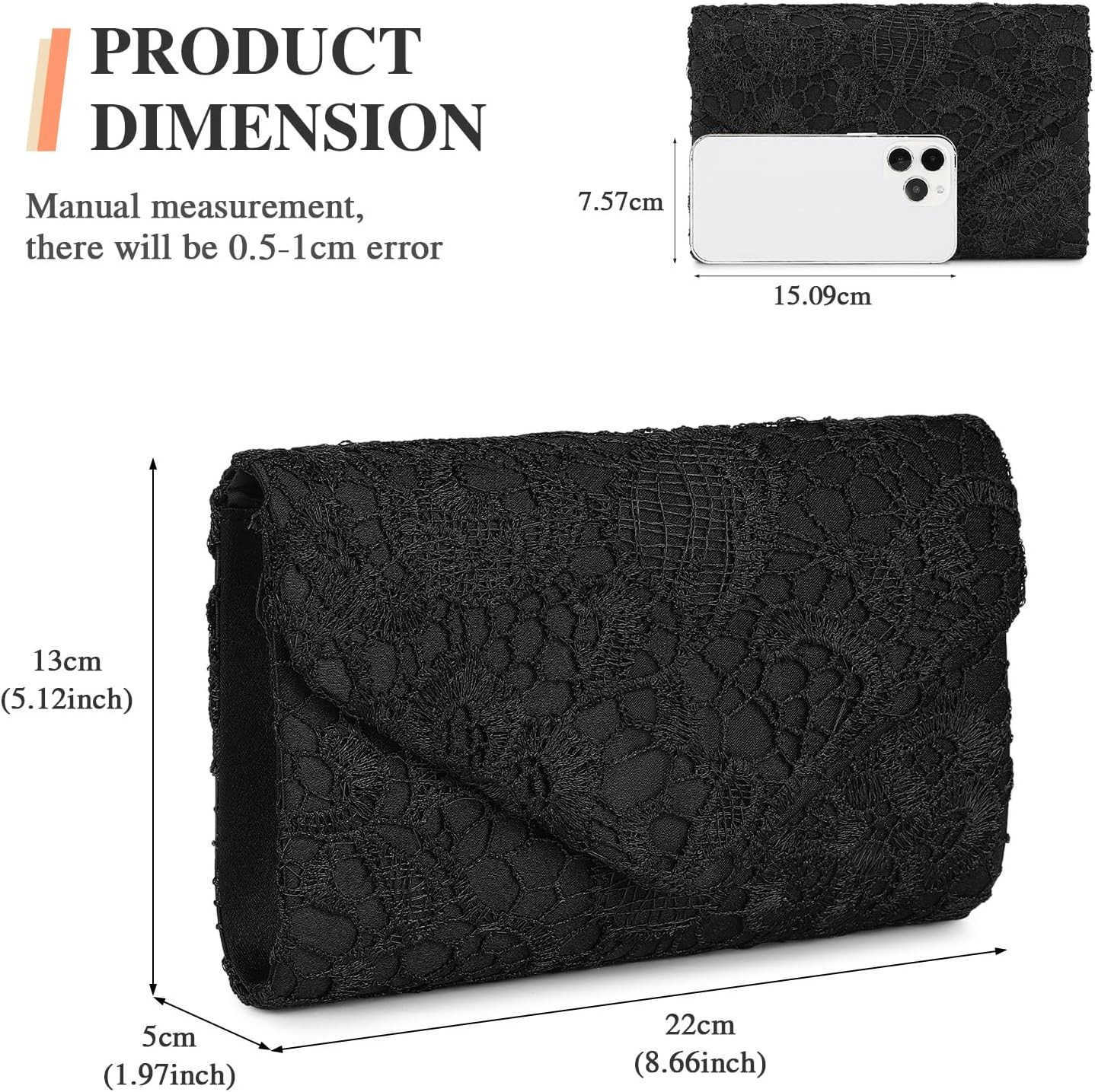 Evening Bag Lace Clutch Purse for Women Formal Elegant Envelope Wedding Party Cocktail Crossbody Shoulder Bag Z25909