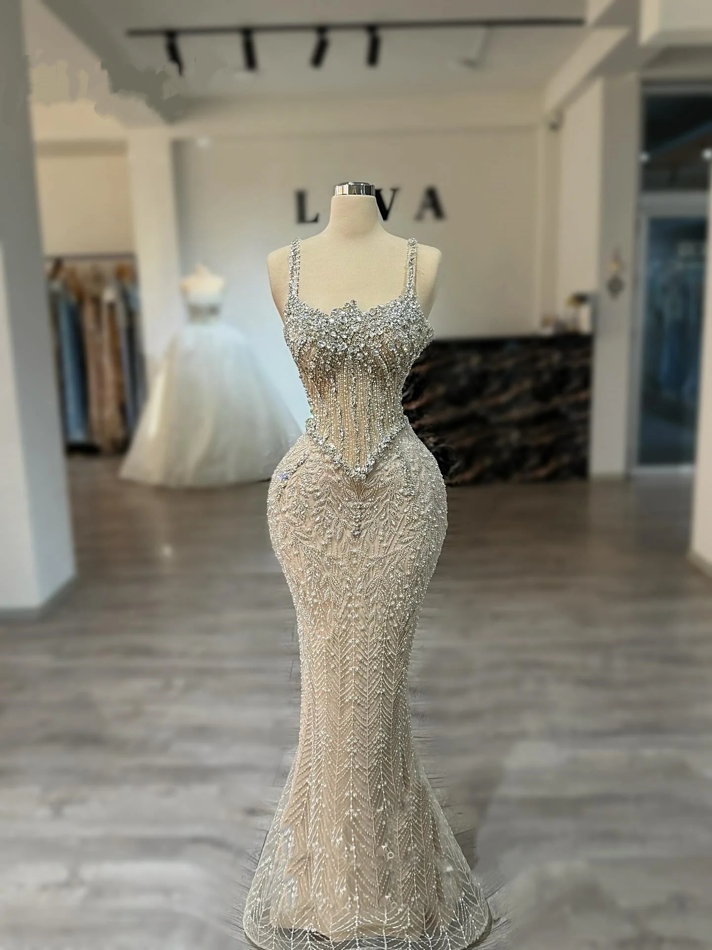 Sparkly Wedding Dresses Crystal Sequins Bridal Gowns Spaghetti Straps Sleeveless Mermaid Princess Customized Vestidos De Novia Plus Size