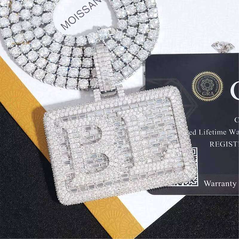 Personalized Letter Ice Cream Stone Hip-Hop Rock Rapper Jewelry Men's French Long Stick Fashion Necklace with Name and Number Pendant