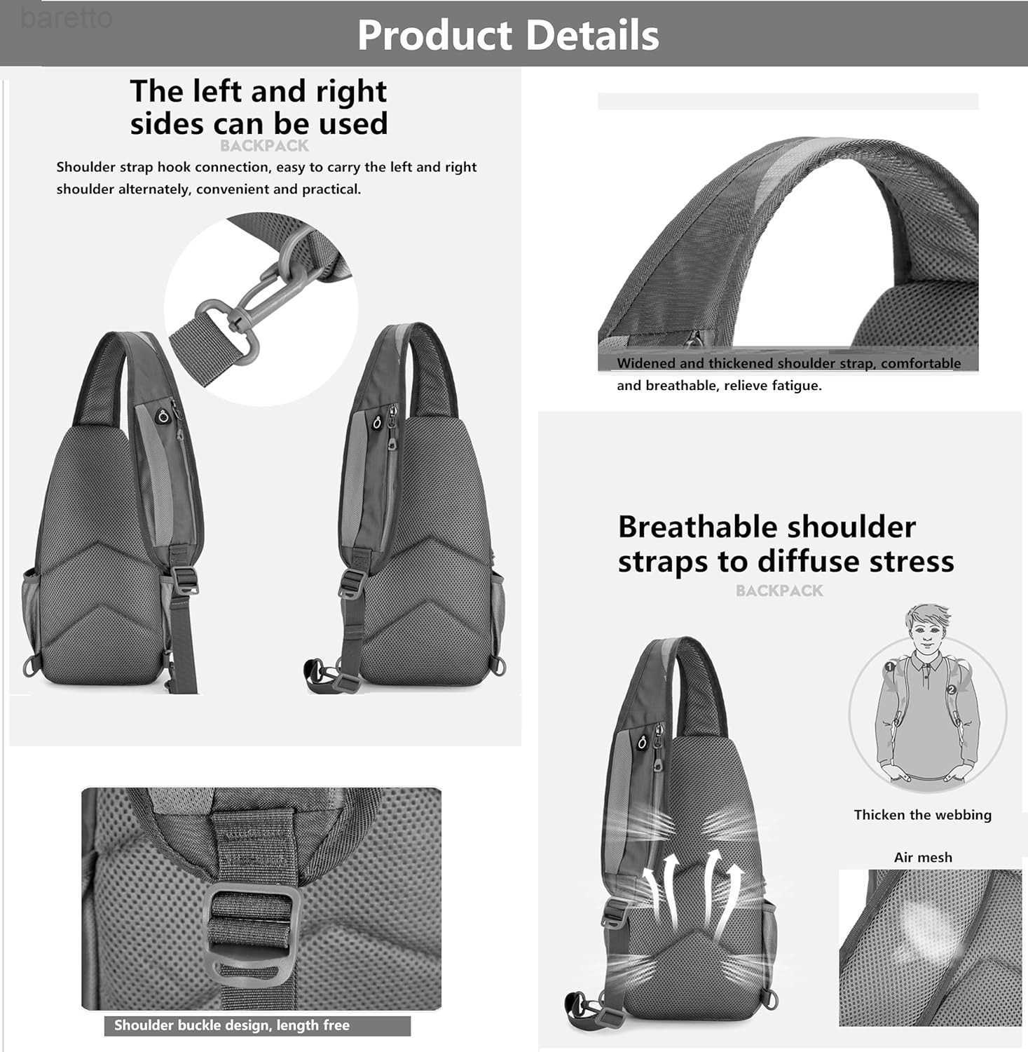 Crossbody Sling Backpack Hiking Daypack Lightweight Casual Shoulder Chest Bag Multiple Pockets Outdoor Travel Z250909