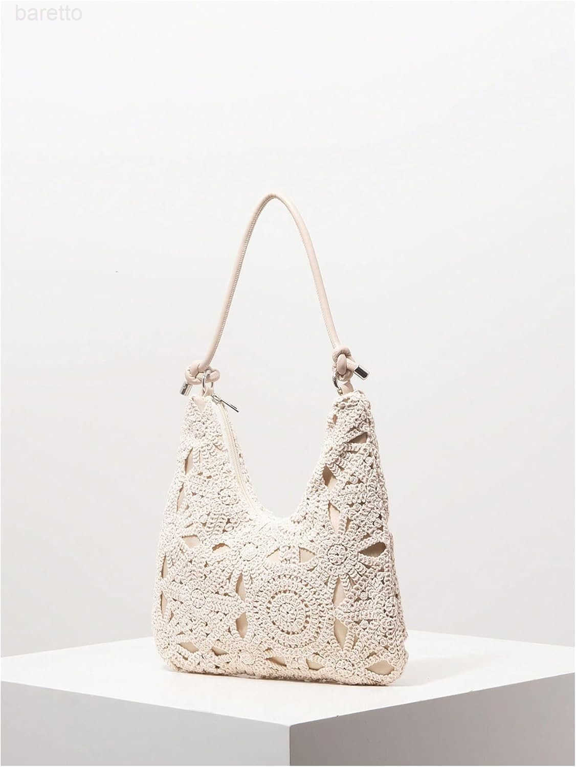 Womens Floral Crochet Shoulder Handbag Zipper Single Strap Boho Underarm Purses Z250909