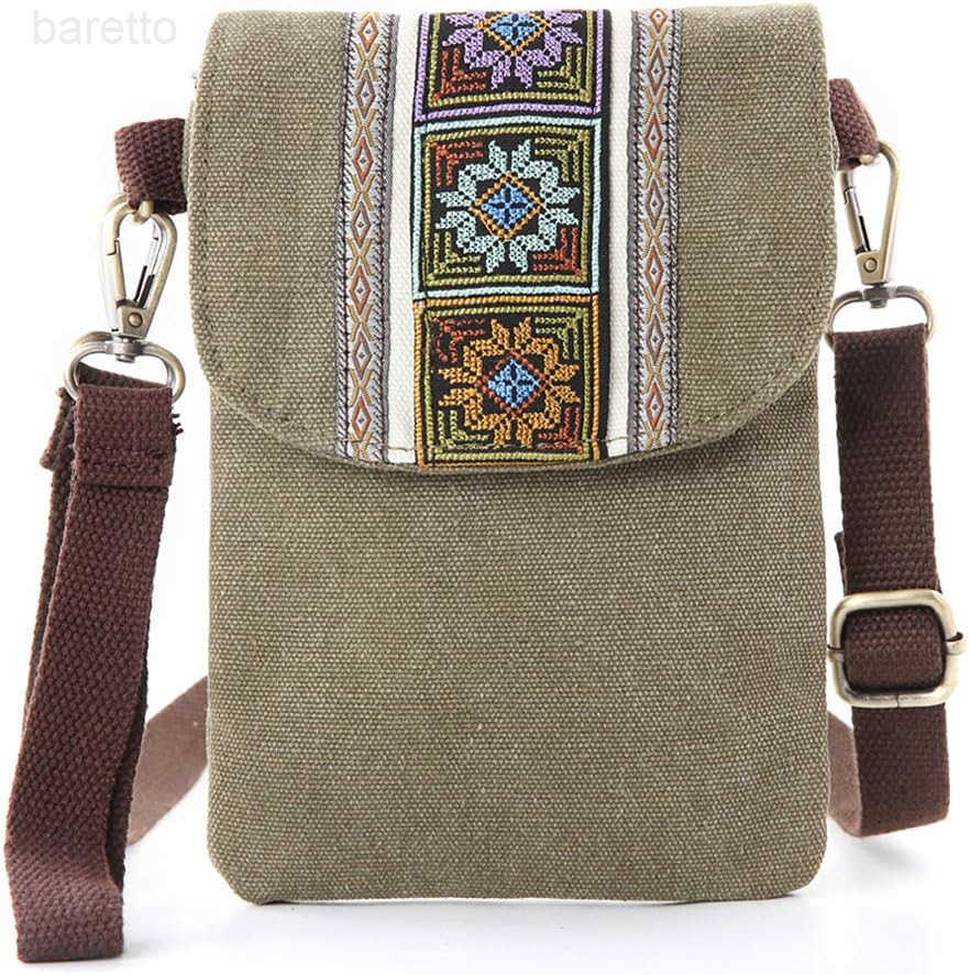 Vintage Embroidered Canvas Flip Small Crossbody Bag Cell Phone Pouch for Women Wristlet Wallet Bag Coin Purse Z250909