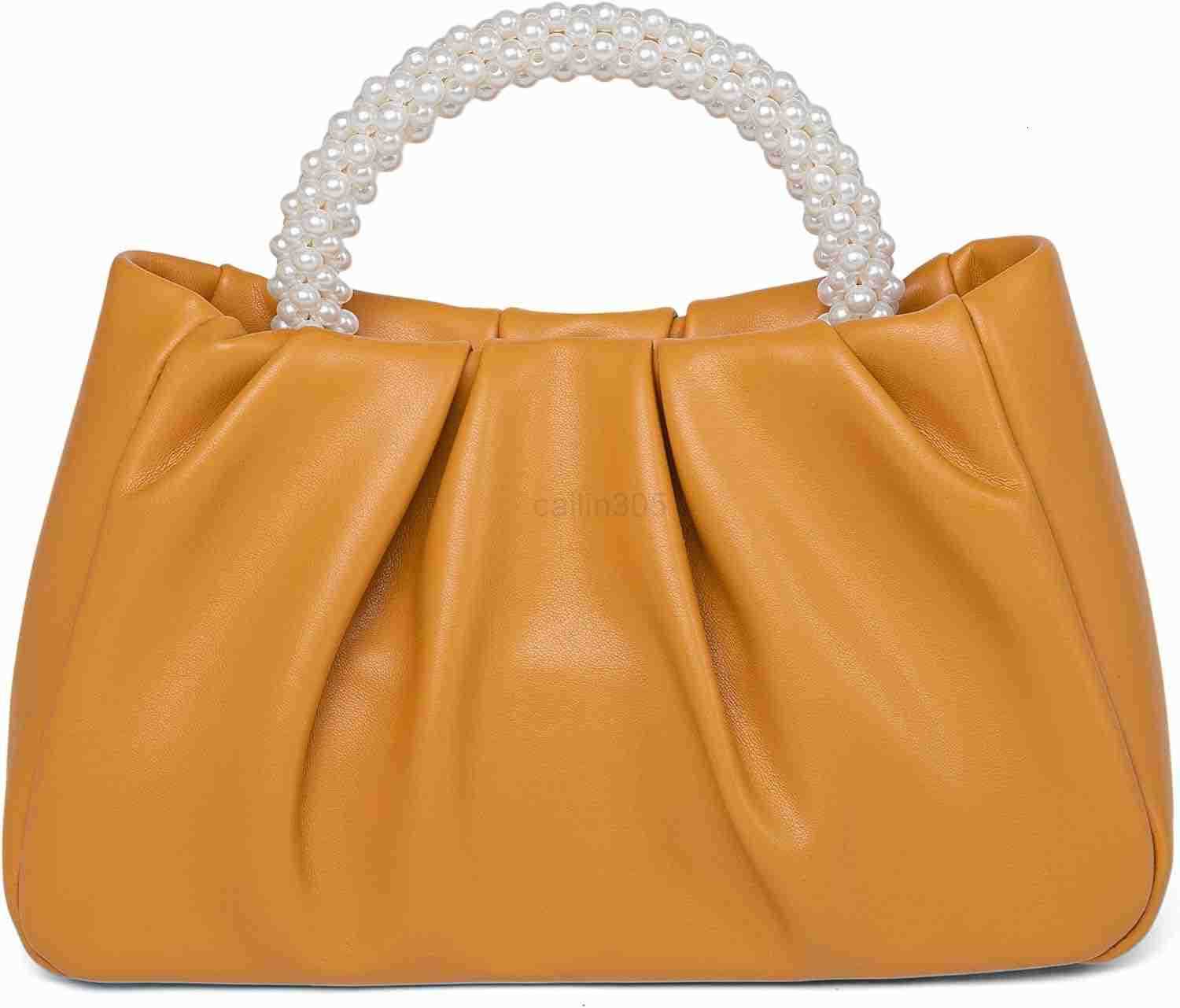 Evening Purse Women Small Pearl Handbags Soft Leather Ruched Bag Wedding Bridal Clutch Party Prom Crossbody Purses Z25909