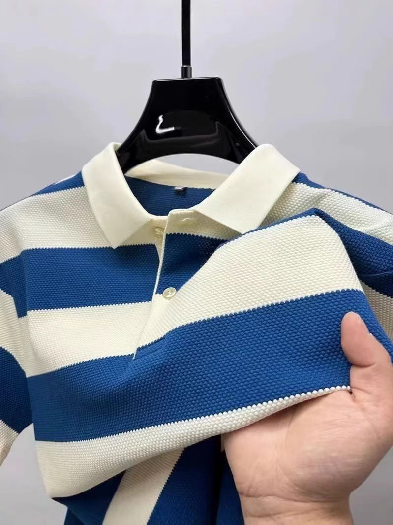 High-end short-sleeved T-shirt mens lapel polo shirt summer mercerized cotton T-shirt middle-aged handsome