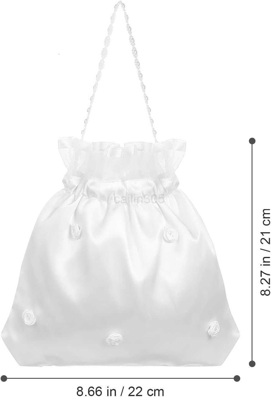 Bridal Flower Bag Elegant White Satin Handbag with Unique Floral Design for Weddings and Bridal Showers Compact Size 866X827X020 Inch Z25909