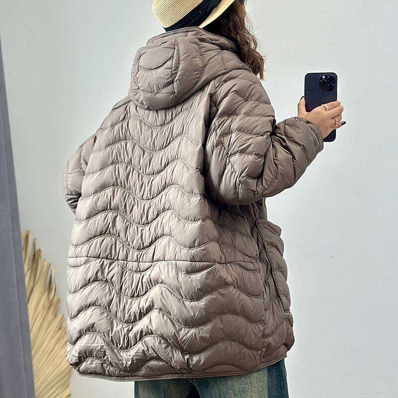 Schinteon Women 90% White Duck Down Jacket Casual Loose Over Size Autumn Winter Light Outwear With Hood Top Quality Coat 2026