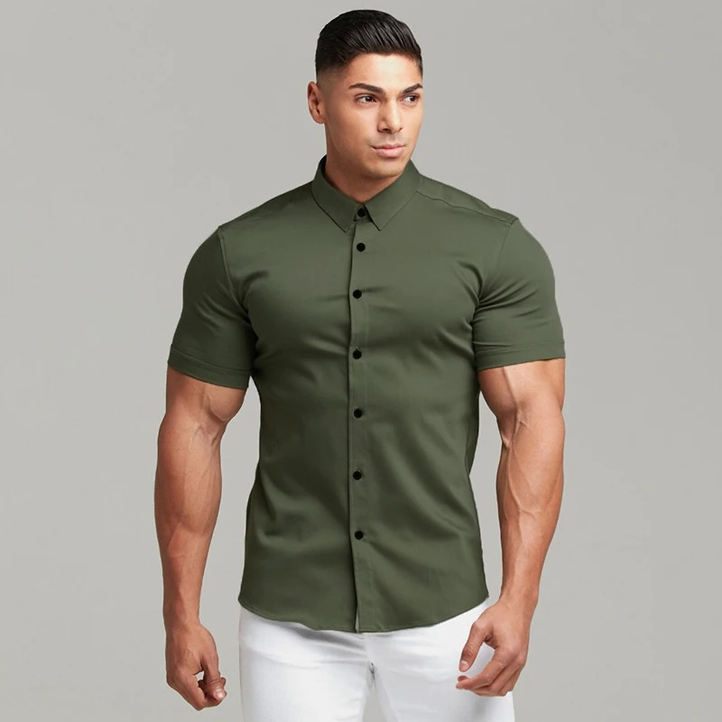 Summer Fashion Super Slim Fit Short Sleeve Shirts Men Classic Casual Dress Shirt Male Hipster Relaxed Luxe Formal Shirt 250909