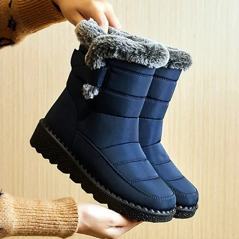 Waterproof Winter Boots for Women Faux Fur Long Plush Snow Boots Woman Platform Shoes Warm Cotton Couples Ankle Boots 250903