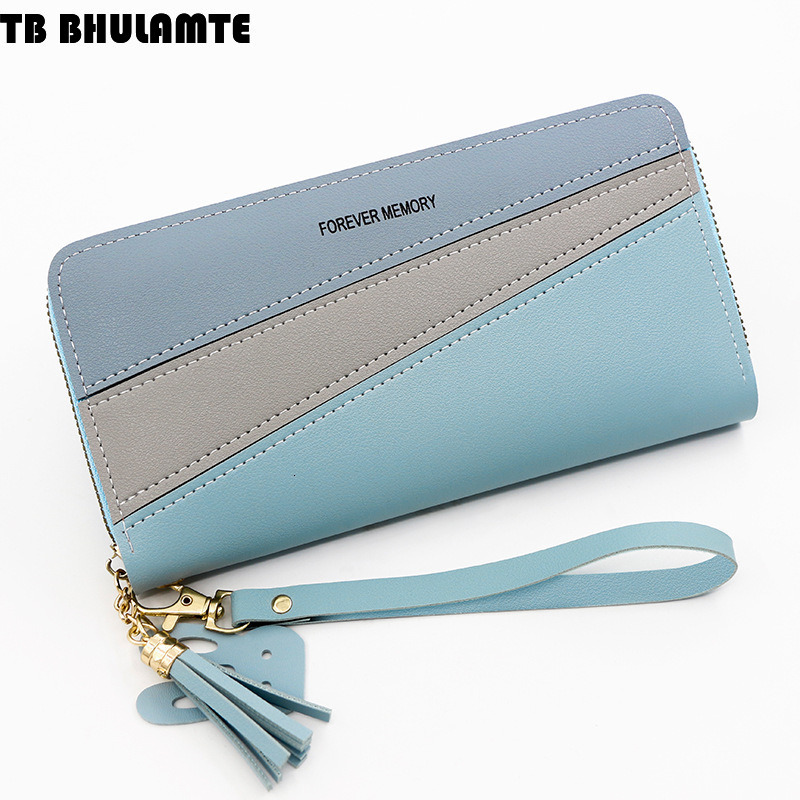 TB BHULAMTE Designer Wallet Luxury Bag Korean Style Simple Women's Wallet Long Zipper Wallet Patchwork Leather Color Fashion Coin Purse Card Hold