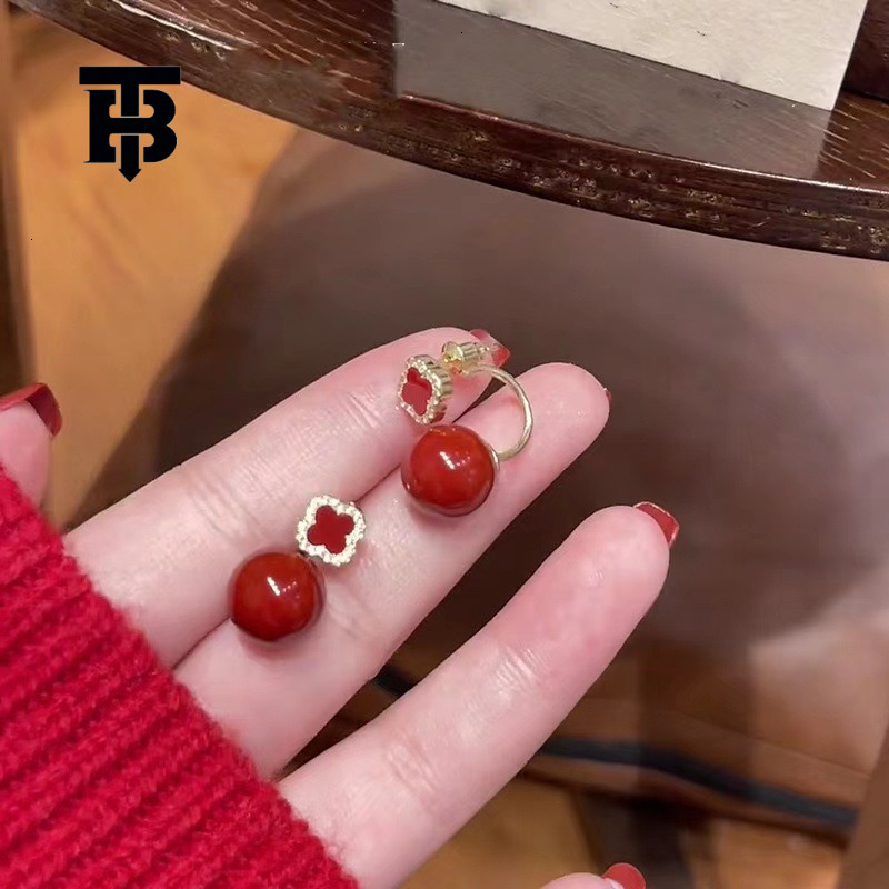 TB BHULAMTE Free Shipping New Designer Accessories Festival Red Pearl Earrings Two Way Wearing Design Elegant Earrings