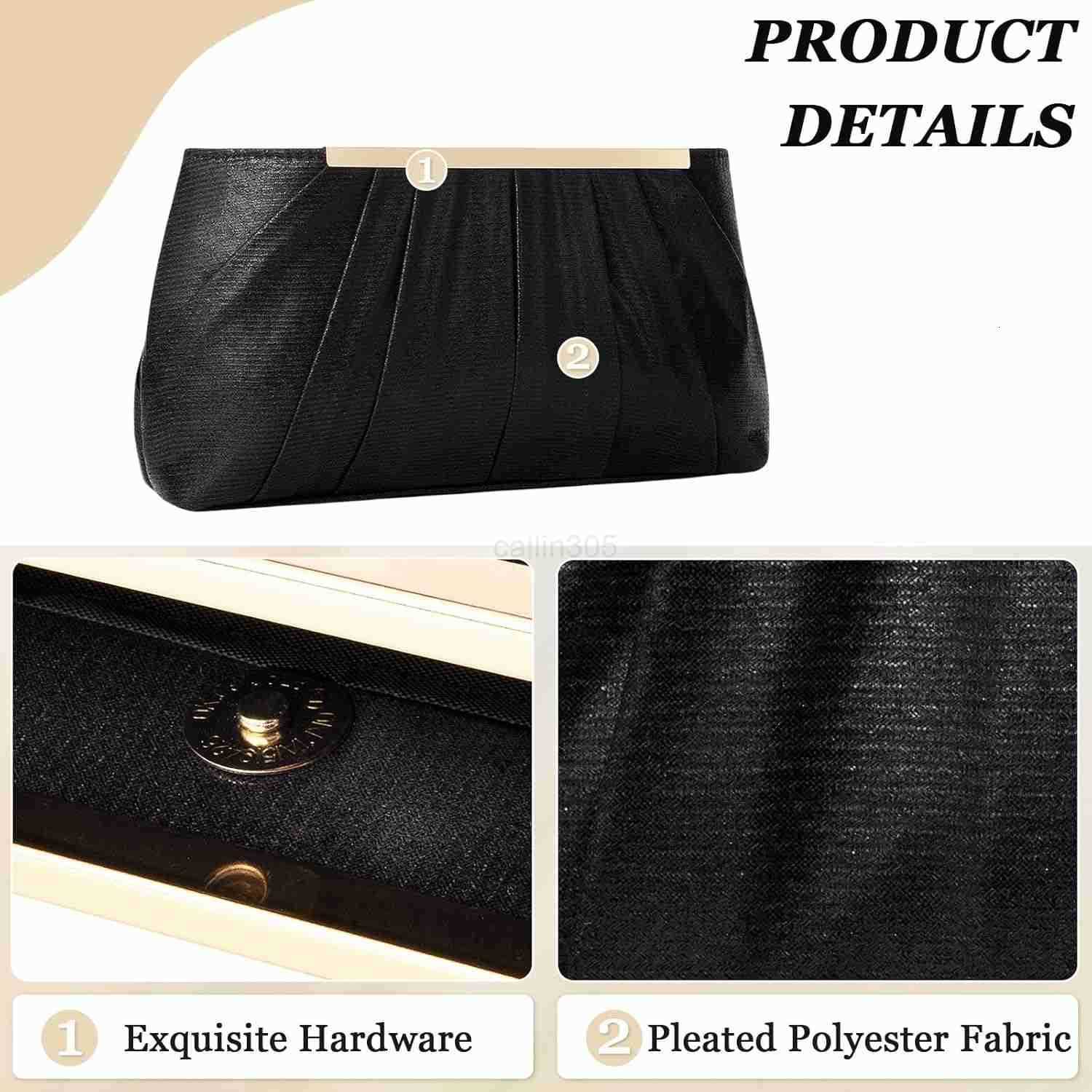 Clutch Purses for Women Pleated Satin Evening Handbag for Formal Bridal Wedding Party Small Crossbody Bag with Chain Z25909