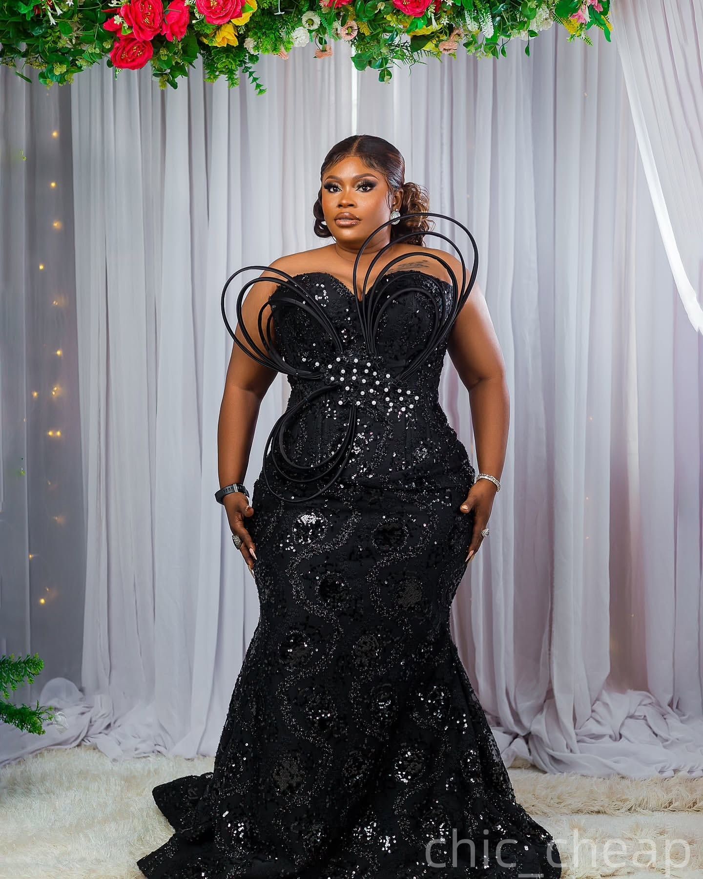 Mermaid Black Plus Size Prom Dresses 2025 Sequined Lace Crystals Stylish Evening Formal Party Second Birthday Engagement Gowns Dress For Special Occas