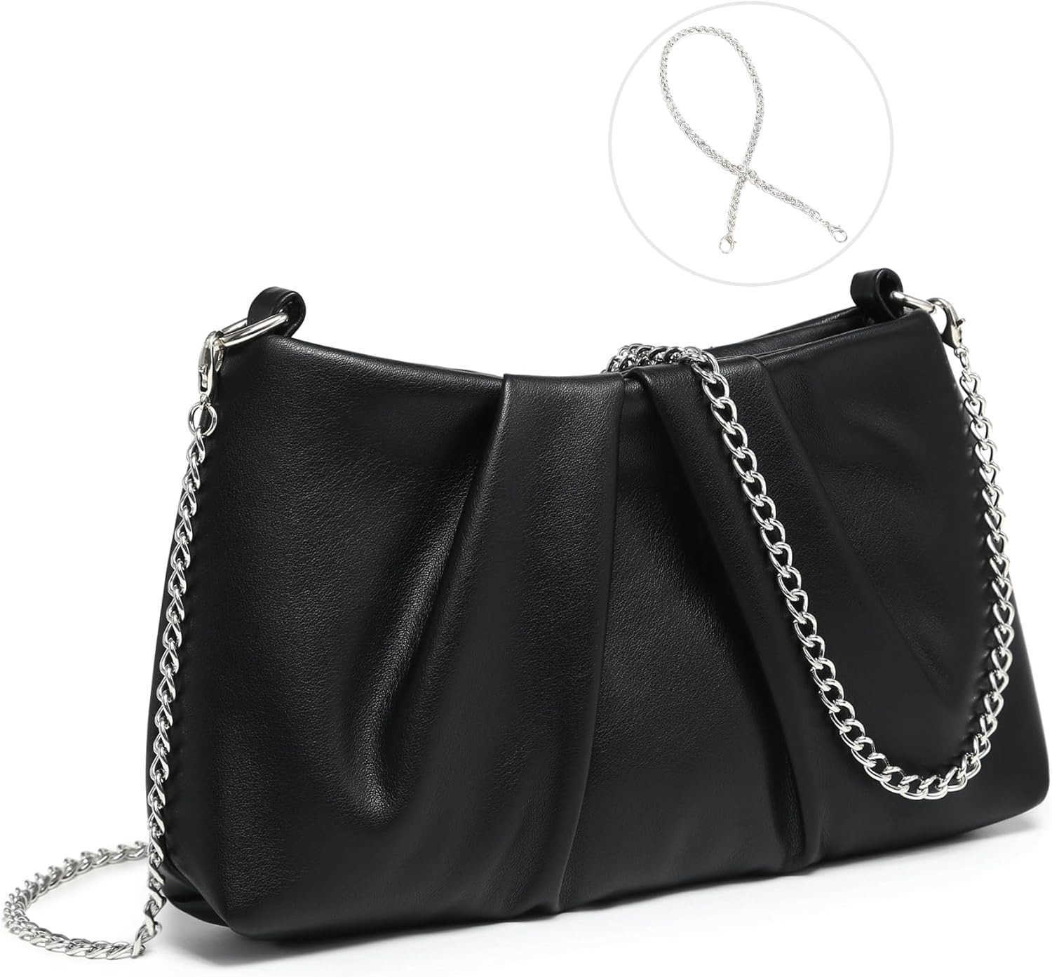 Elegant Pleated Evening Bag Soft Vegan Leather Clutch Purse Dressy Formal Handbag with 2 Chain Straps for Women Z25909