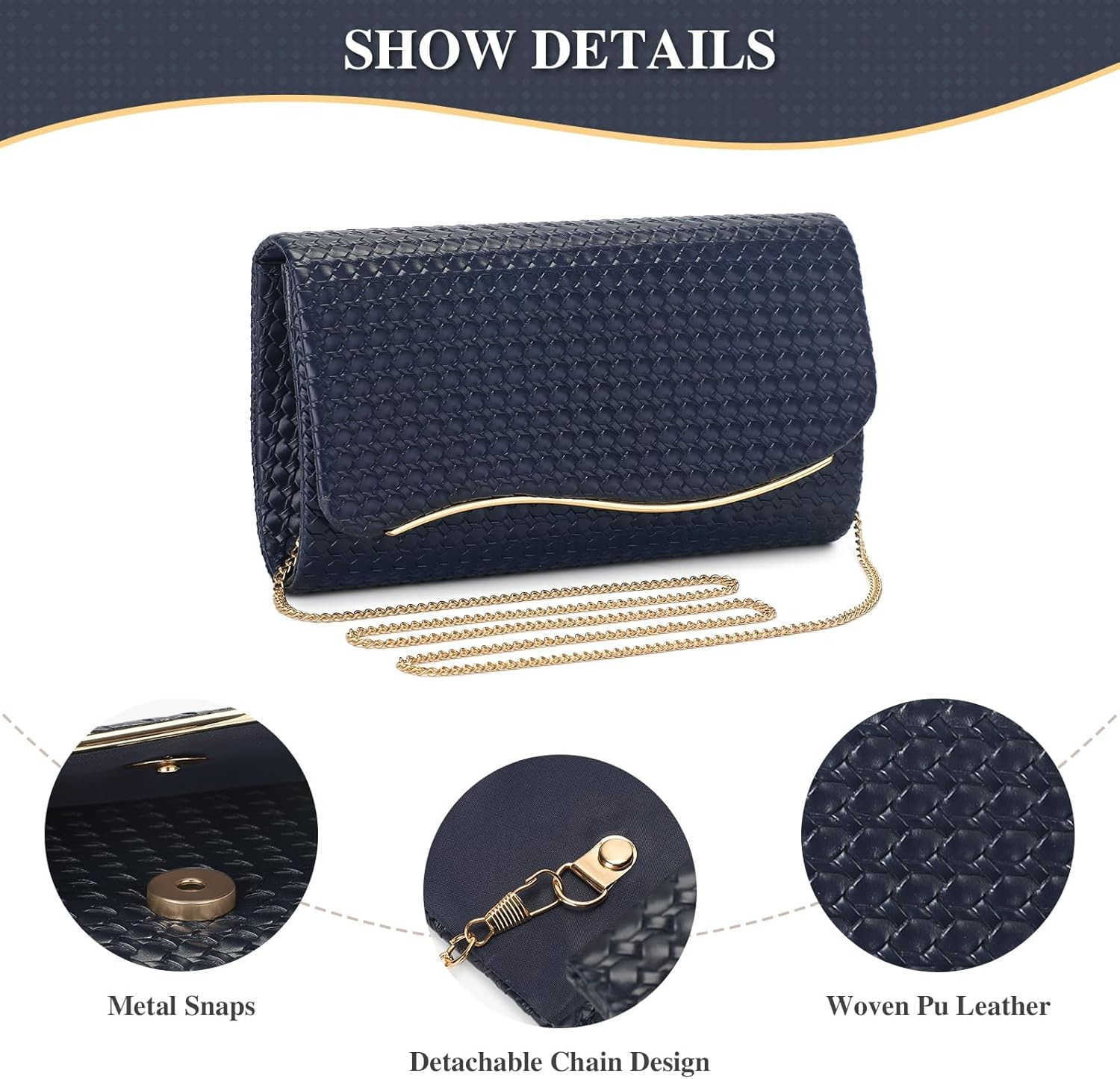 Evening Clutch Purses for Women Woven Formal Evening Bag Vegan Leather Crossbody Shoulder Handbag Envelope Bag Z25909