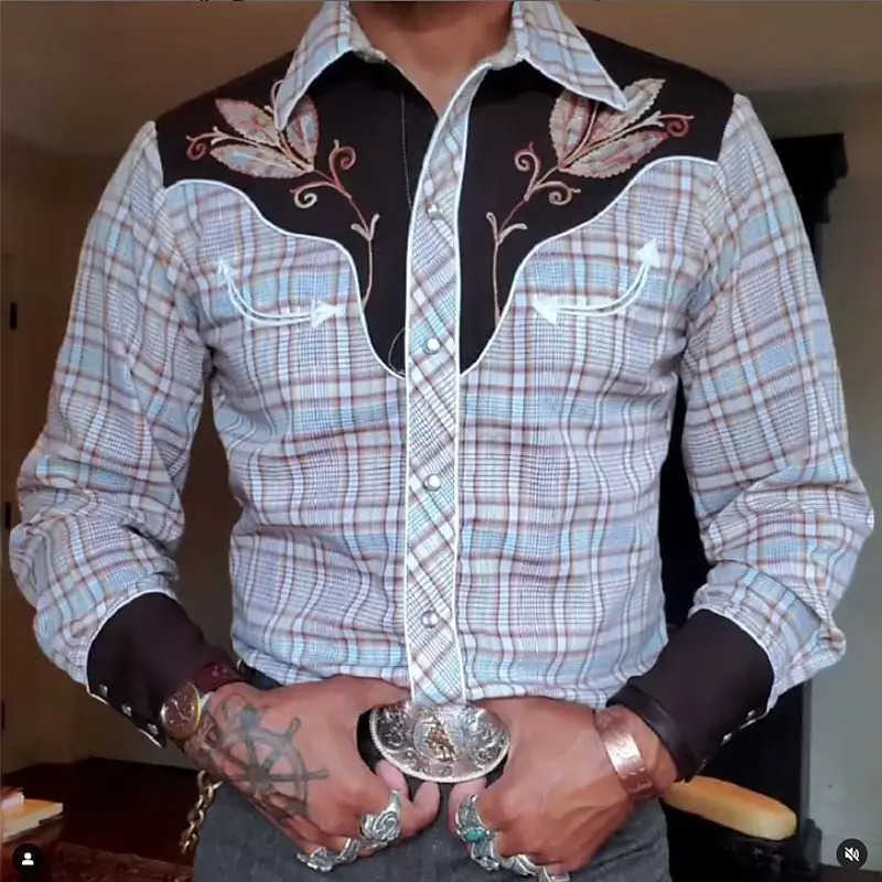 Retro Mens Plaid Graphic Prints Shirt Western Shirt Cowboy Shirt Long Sleeve shirt Casual Mens Tops 3D Print Collared Shirt Z250909