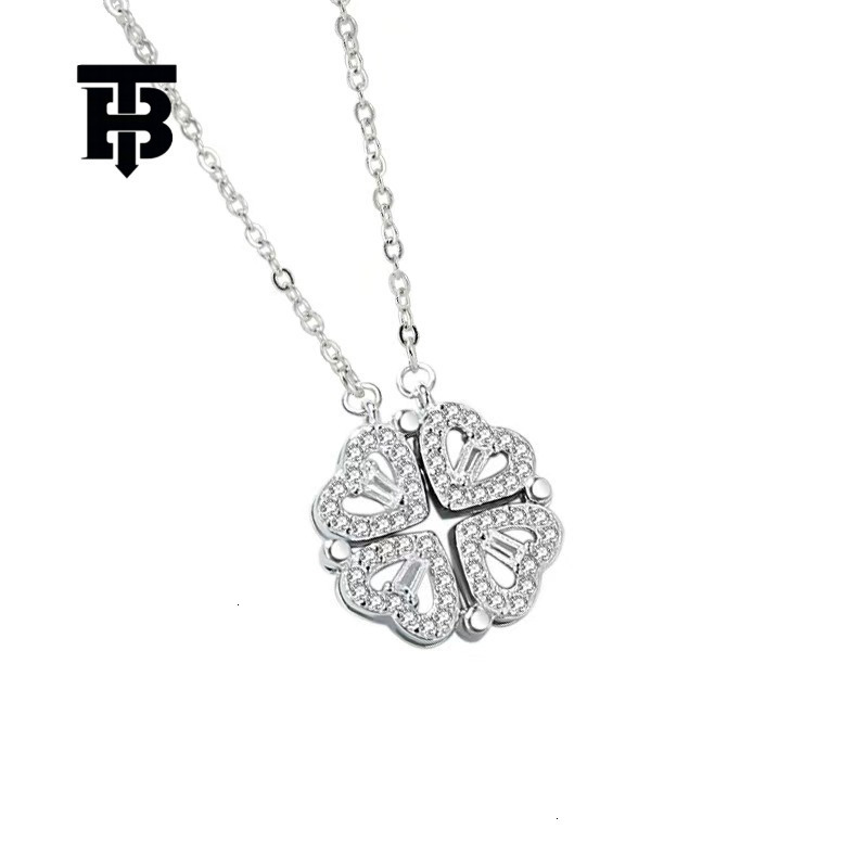 TB BHULAMTE Free Shipping New Designer Accessories Sterling Silver Heart Clover Open And Close Foldable Two-way Necklace Full Diamond Light Luxury Cla