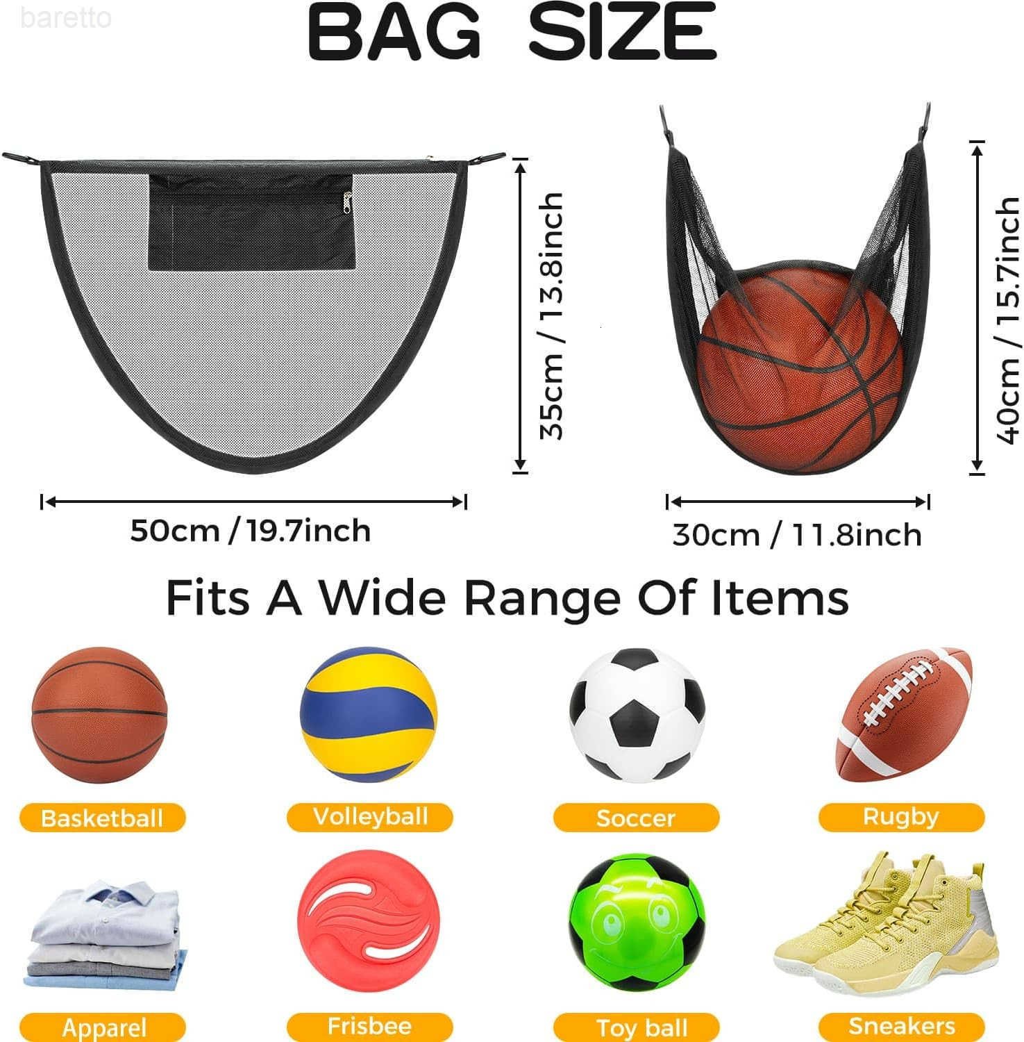 Ball Bag with Zipper Pocket Mesh Shoulder Bag with Buckle Clip Sport Equipment Storage Net for Carring Basketball Soccer Volleyball Rugby Also as Swim