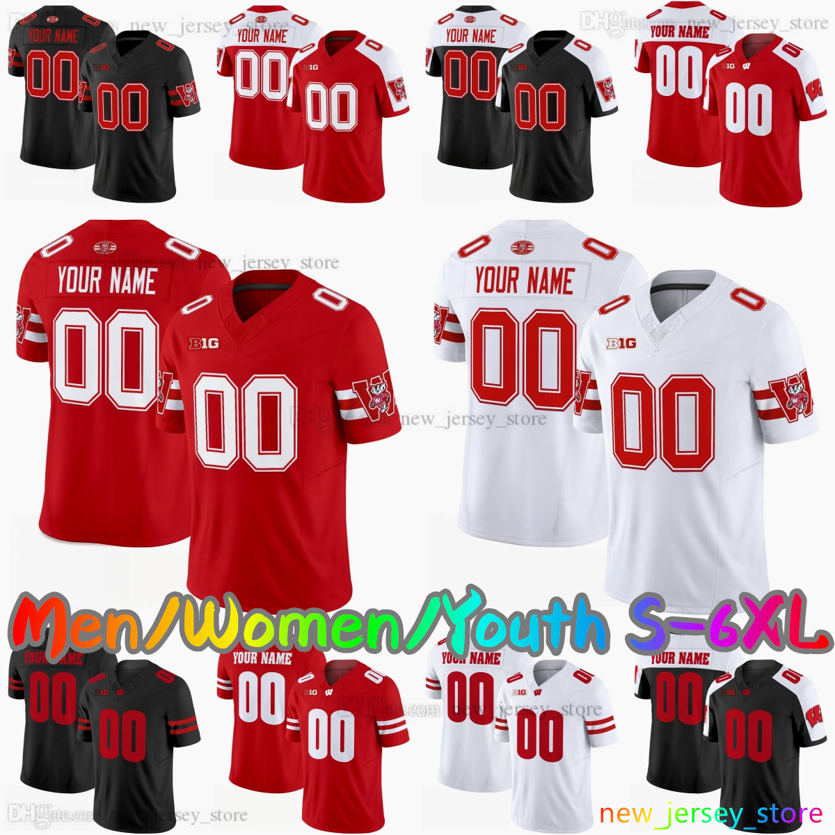 2025 Custom S-6XL Wisconsin Badgers College Football Jersey 18 Danny ONeil 9 Billy Edwards Jr. 7 Dilin Jones 8 Vinny Anthony II 0 Christian Alliegro Stitched Jerseys