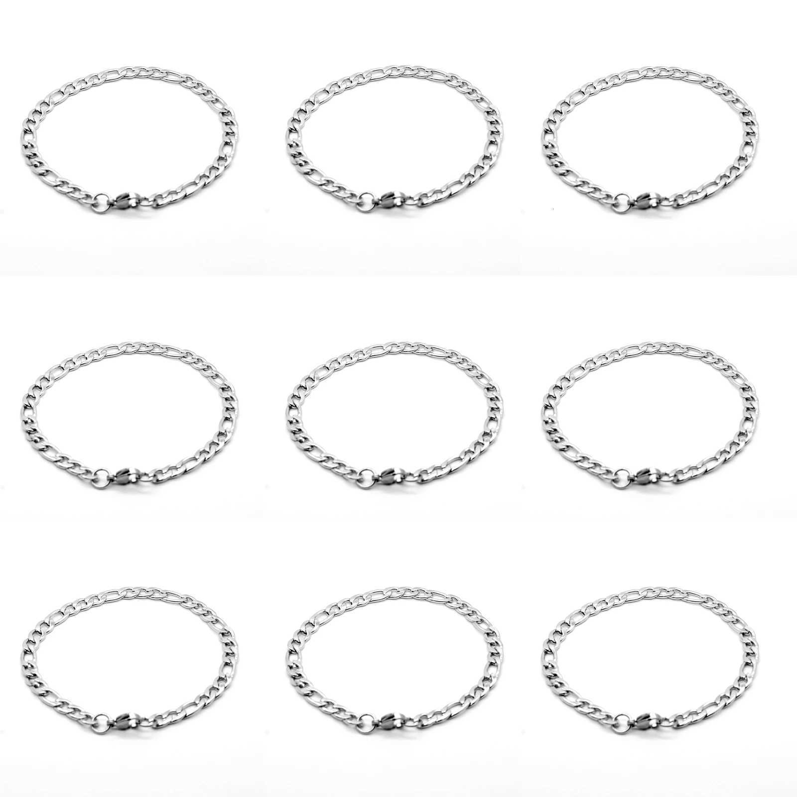 Silver Color Curb Cuban Bracelet For Men Jewelry Stainless Steel Figaro Link Chain Bracelets Hand Jewelry Anklet GiftsXJ250909