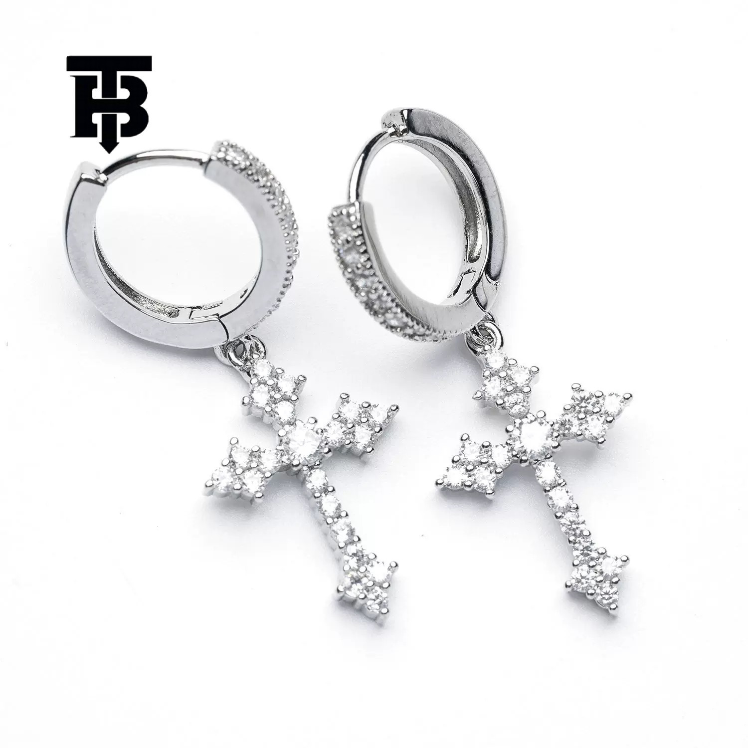 TB BHULAMTE Free Shipping New Designer Accessories Luxury Ultra Shiny Cross Earrings For Women Hot Style High-end Sense Hoop Diamond-studded Ear Jewel