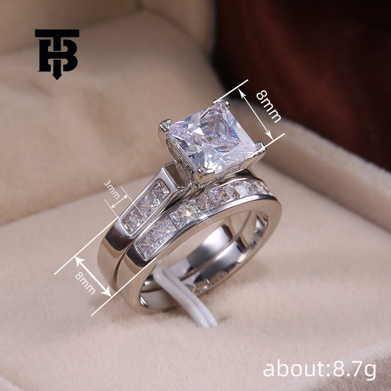 TB BHULAMTE Free Shipping New Designer Accessories Cao's Women's Square Zirconia Couple Ring Set Hot Selling Foreign Trade Ring Jewelry Whol