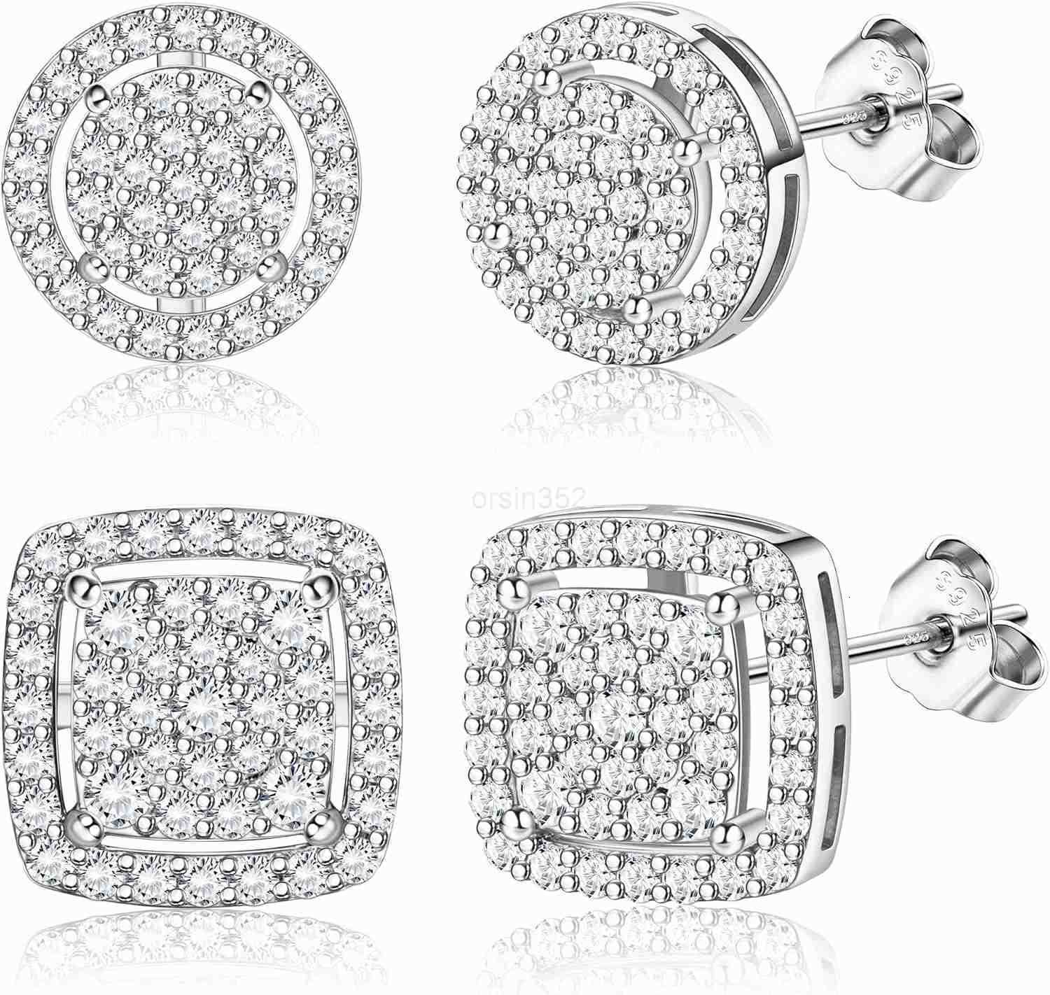 Earrings for Men Sterling Silver Mens Earrings BlackSilver14K Gold Earrings for Men Iced Out Earrings Halo Square Earrings Mens Stud Earrings SetW2509