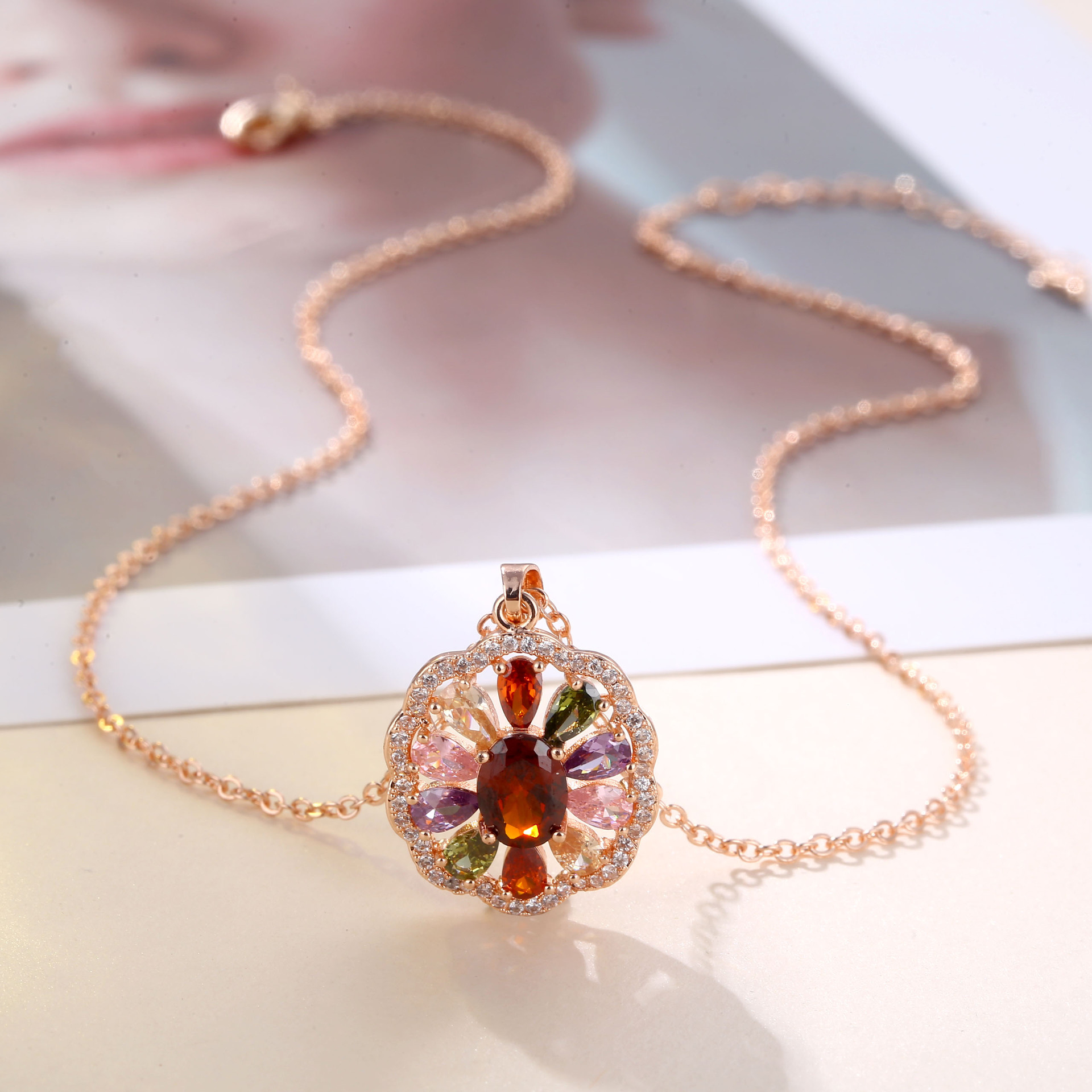 Elegant Multi-Colored Zircon Pendant Necklace - Charming Jewelry Accessory