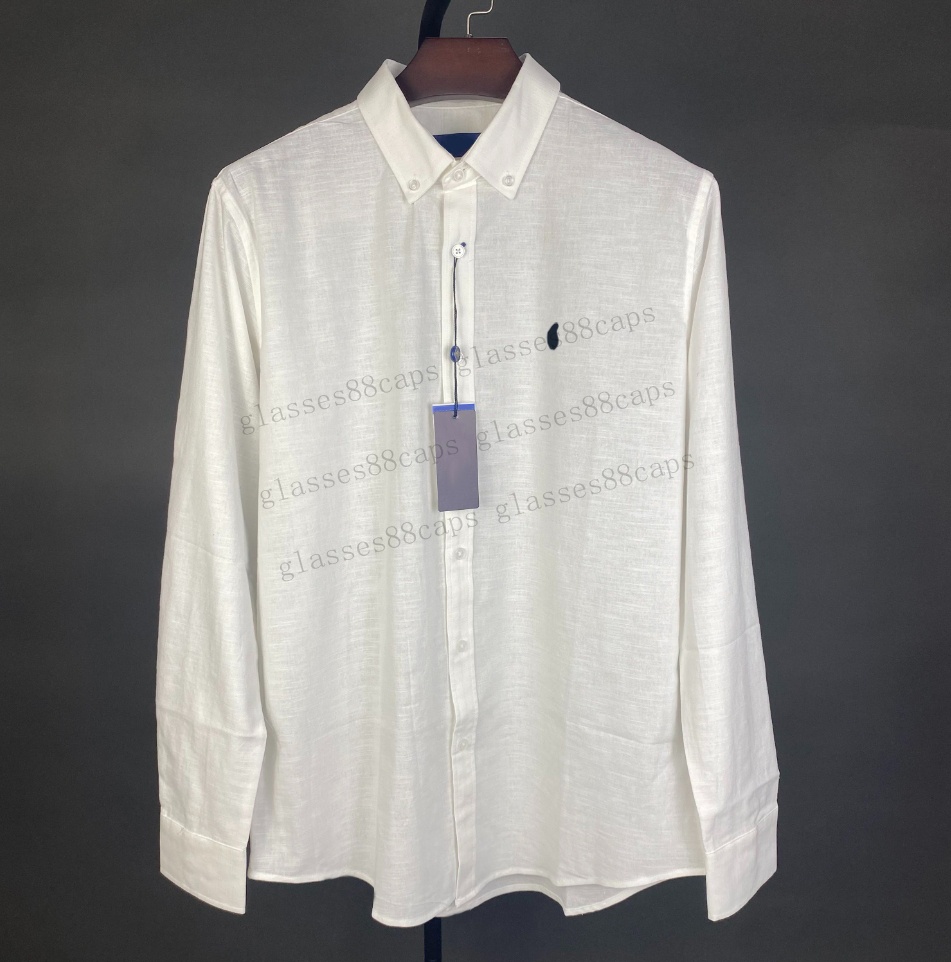 Designer Men's Women Shirt Polo Fashion embroidery Soft Thin Solid Color Linen Cotton Fabric Organic Materia Autumn Spring Long Sleeved Button Up Casual Unisex