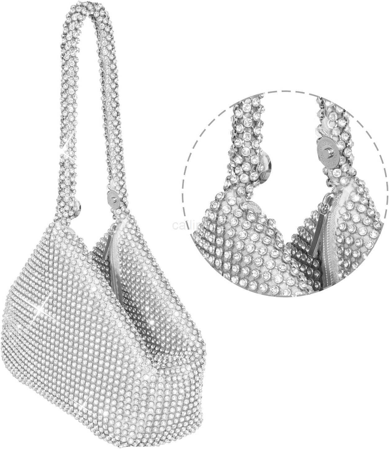 Evening Bag Upgraded Larger Size Full Rhinestones Bling Wrist Clutch Purse for Party Wedding Date Night Z25909
